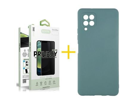 Pack 1 X Protector de Vidrio Templado Anti espía + Funda ACCETEL para Samsung Galaxy A12 5G Silicona Líquida Verde