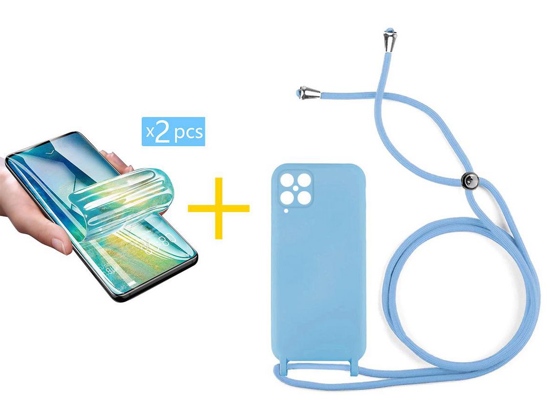 Pack 2 Películas + Funda SKYHE para Samsung Galaxy A12 4G Gel con Cordón Azul