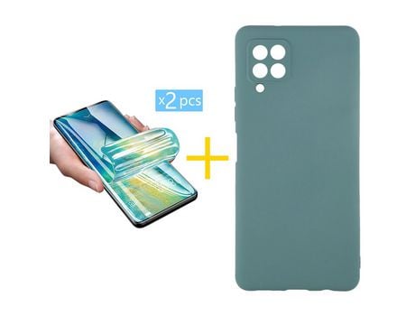 Pack 2 X Protector de Vidrio Templado Hidrogel + Funda ACCETEL para Samsung Galaxy A42 5G Silicona Líquida Verde