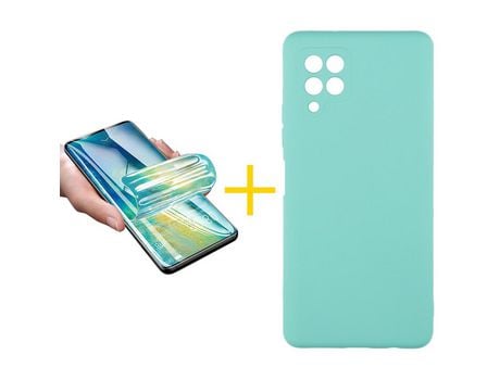 Pack 1 Película + Funda SKYHE para Samsung Galaxy M12 Silicona Líquida Verde-Água