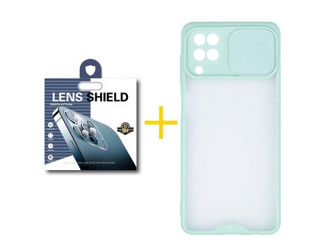 Pack 1 Película de Cámara trasera + Funda SKYHE para Samsung Galaxy A12 5G Gel Protteción Cámara Verde-Mar