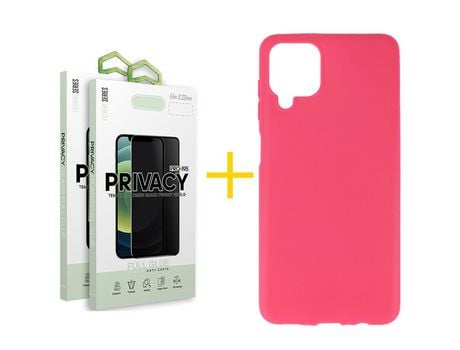 Pack 2 Películas Antiespia + Funda SKYHE para Samsung Galaxy M12 Silicona Liso Rosa