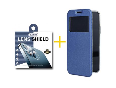 Pack 1 X Protector de Cámara trasera + Funda ACCETEL para Samsung Galaxy A42 5G Flip Cover Gandy Azul