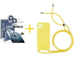 Pack 2 X Protector de Cámara trasera + Funda ACCETEL para Samsung Galaxy A12 4G Gel con Cordón Amarillo