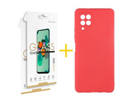 Pack 2 Películas 2.5D + Funda SKYHE para Samsung Galaxy A12 4G Silicona Líquida Rojo