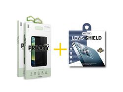 Juego 2 X Película de Vidrio Templado Antiespía + Película de Cámara Trasera de Vidrio Templado Accetel por Apple iPhone 14 Plus Borde Negro - 2 unidades