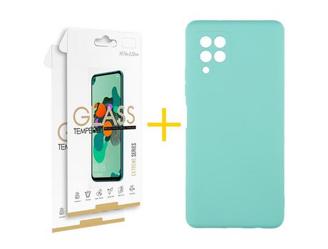 Pack 2 Películas 2.5D + Funda SKYHE para Samsung Galaxy A22 4G Silicona Líquida Verde-Água
