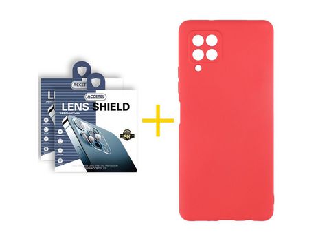 Pack 2 X Protector de Cámara trasera + Funda ACCETEL para Samsung Galaxy A42 5G Silicona Líquida Rojo