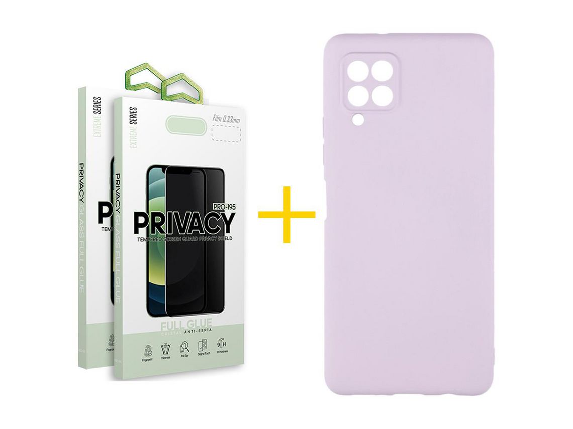 Pack 2 Películas Antiespia + Funda SKYHE para Samsung Galaxy A22 4G Silicona Líquida Morado