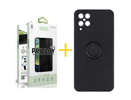 Pack 1 Película Antiespia + Funda SKYHE para Samsung Galaxy A12 4G Gel O-Ring Negro