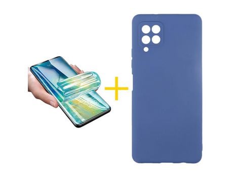 Pack 1 Película + Funda SKYHE para Samsung Galaxy M22 Silicona Líquida Azul