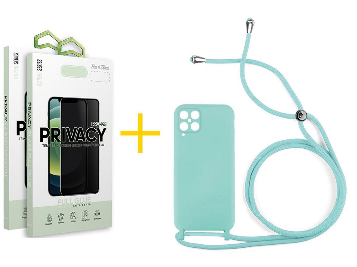 Pack 2 Películas Antiespia + Funda SKYHE para Samsung Galaxy A22 4G Gel con Cordón Agua Verde