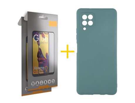 Pack 2 Películas Full + Funda SKYHE para Samsung Galaxy M22 Silicona Líquida Verde