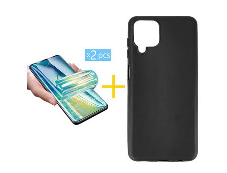 Pack 2 X Protector de Vidrio Templado Hidrogel + Funda ACCETEL para Samsung Galaxy A42 5G Silicona Liso Negro