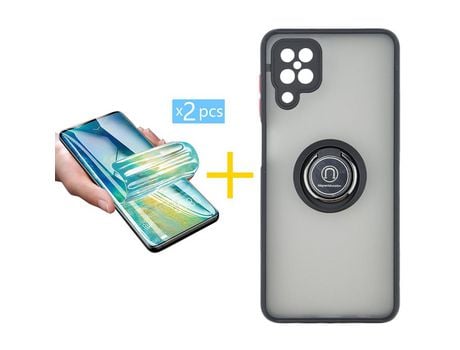 Pack 2 Películas + Funda SKYHE para Samsung Galaxy A12 5G Gel Bumper con Anillo Negro