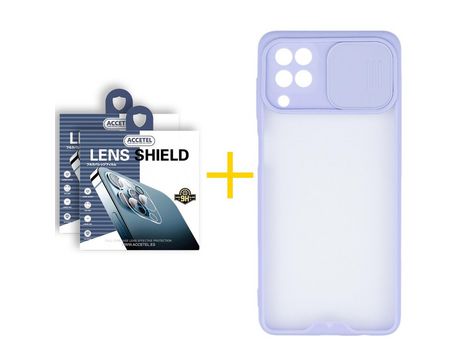 Pack 2 X Protector de Cámara trasera + Funda ACCETEL para Samsung Galaxy A12 4G Gel Protección Cámara Violeta