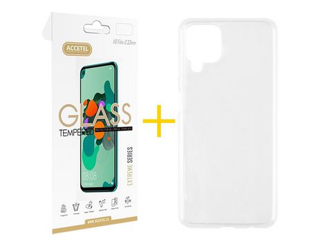 Pack 1 X Protector de Vidrio Templado 2.5D + Funda ACCETEL para Samsung Galaxy A12 5G Silicona Liso Transparente Escarchado