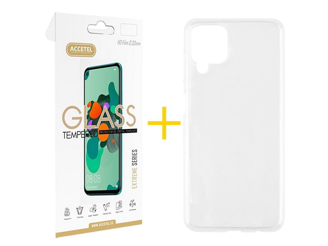 Pack 1 X Protector de Vidrio Templado 2.5D + Funda ACCETEL para Samsung Galaxy A12 5G Silicona Liso Transparente Escarchado