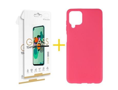 Pack 2 Películas 2.5D + Funda SKYHE para Samsung Galaxy A12 5G Silicona Liso Rosa