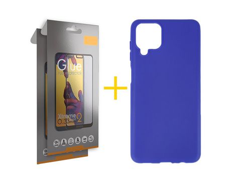 Pack 2 Películas Full + Funda SKYHE para Samsung Galaxy A12 5G Silicona Liso Azul