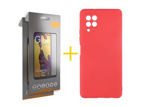 Pack 2 Películas Full + Funda SKYHE para Samsung Galaxy A12 5G Silicona Líquida Rojo