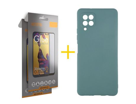 Pack 2 X Protector de Vidrio Templado Full + Funda ACCETEL para Samsung Galaxy M22 Silicona Líquida Verde