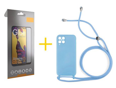 Pack 1 Película Full + Funda SKYHE para Samsung Galaxy M12 Gel con Cordón Azul