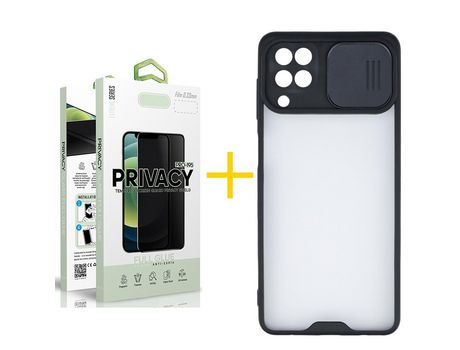Pack 1 Película Antiespia + Funda SKYHE para Samsung Galaxy M12 Gel Protteción Cámara Negro