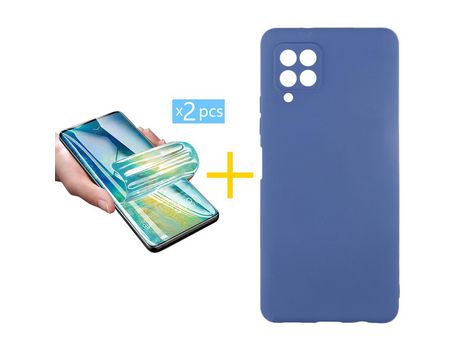 Pack 2 Películas + Funda SKYHE para Samsung Galaxy M22 Silicona Líquida Azul