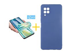 Pack 2 X Protector de Vidrio Templado Hidrogel + Funda ACCETEL para Samsung Galaxy M22 Silicona Líquida Azul