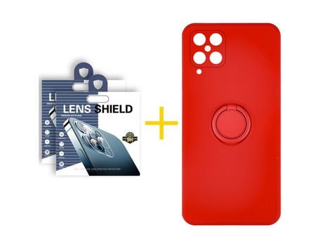 Pack 2 Películas de Cámara trasera + Funda SKYHE para Samsung Galaxy M12 Gel O-Ring Rojo