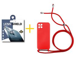 Pack 1 Película de Cámara trasera + Funda SKYHE para Samsung Galaxy A12 5G Gel con Cordón Rojo