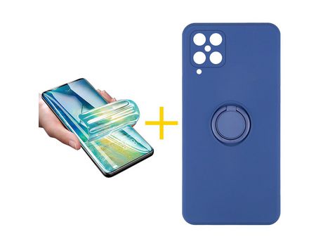 Pack 1 X Protector de Vidrio Templado Hidrogel + Funda ACCETEL para Samsung Galaxy A42 5G Gel O-Ring Azul