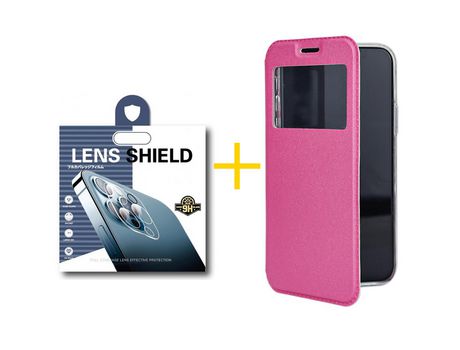 Pack 1 Película de Cámara Trasera + Funda SKYHE para Apple iPhone 13 Pro Flip Cover Gandy Rosa