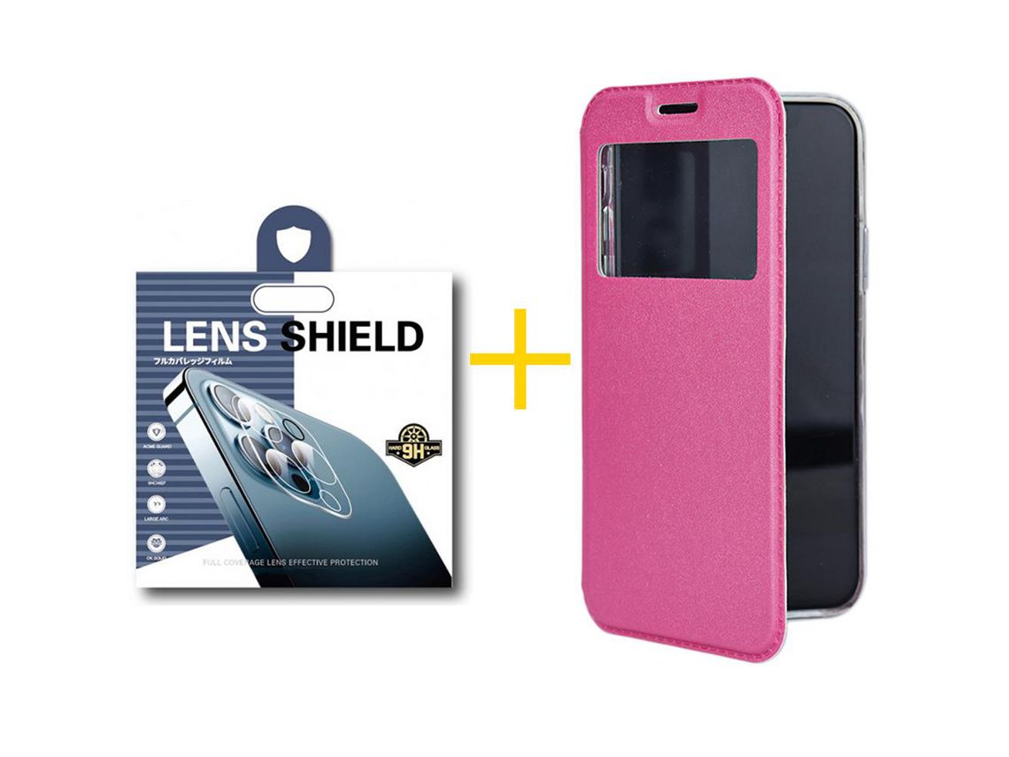Juego 1 X Película de Cámara trasera + Funda skyhe por Apple iPhone 14 Pro Flip Cover Gandy Rosa
