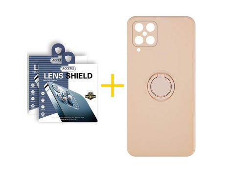 Pack 2 X Protector de Cámara trasera + Funda ACCETEL para Samsung Galaxy A12 4G Gel O-Ring Rosa Pastel
