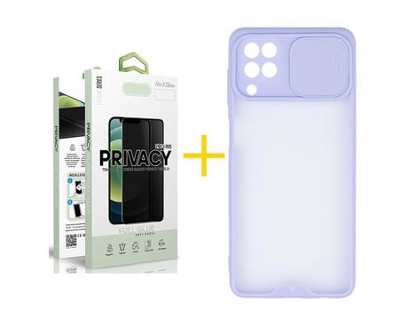 Pack 1 Película Antiespia + Funda SKYHE para Samsung Galaxy M12 Gel Protteción Cámara Violeta