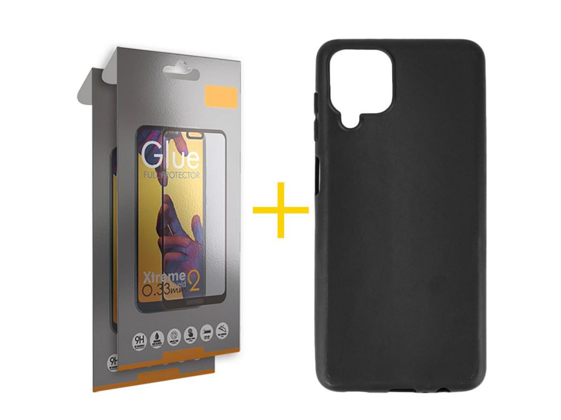 Pack 2 Películas Full + Funda SKYHE para Samsung Galaxy A12 5G Silicona Liso Negro