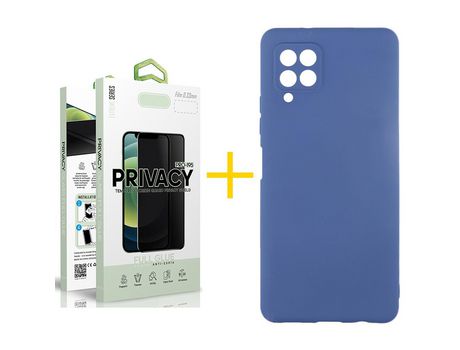 Pack 1 Película Antiespia + Funda SKYHE para Samsung Galaxy A12 5G Silicona Líquida Azul