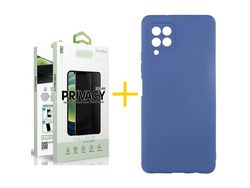 Pack 1 Película Antiespia + Funda SKYHE para Samsung Galaxy A12 5G Silicona Líquida Azul