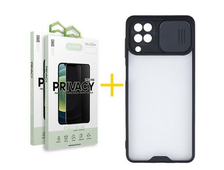 Pack 2 X Protector de Vidrio Templado Anti espía + Funda ACCETEL para Samsung Galaxy A12 5G Gel Protección Cámara Negro
