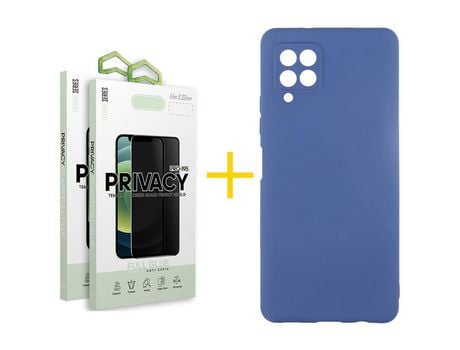 Pack 2 Películas Antiespia + Funda SKYHE para Samsung Galaxy M12 Silicona Líquida Azul