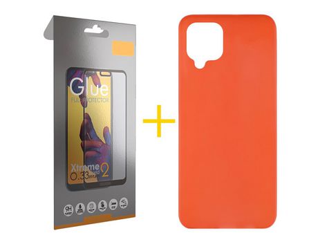 Pack 1 Película Full + Funda SKYHE para Samsung Galaxy A12 5G Silicona Liso Rojo