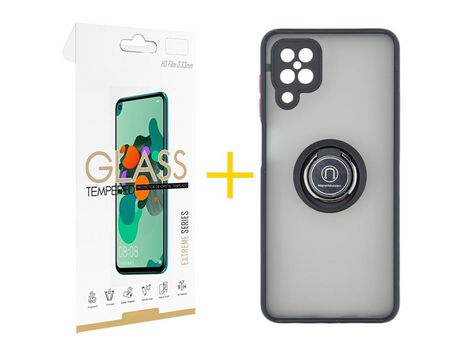 Pack 1 Película 2.5D + Funda SKYHE para Samsung Galaxy M22 Gel Bumper con Anillo Negro