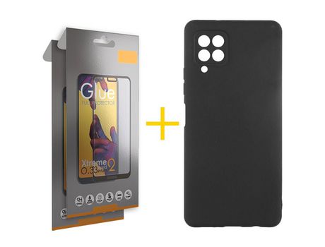 Pack 2 Películas Full + Funda SKYHE para Samsung Galaxy A12 5G Silicona Líquida Negro