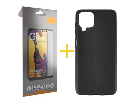 Pack 1 Película Full + Funda SKYHE para Samsung Galaxy M22 Silicona Liso Negro