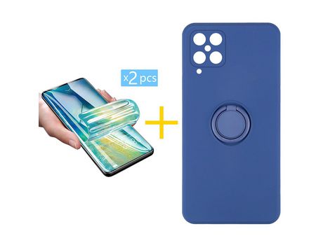 Pack 2 X Protector de Vidrio Templado Hidrogel + Funda ACCETEL para Samsung Galaxy A42 5G Gel O-Ring Azul