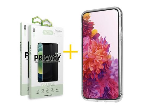 Juego 2 X Película de Vidrio Templado Antiespia y Funda ACCETEL por Apple iPhone 14 Gel Reforzado Incoloro Clear