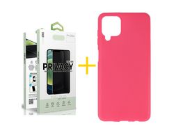 Pack 1 Película Antiespia + Funda SKYHE para Samsung Galaxy A12 5G Silicona Liso Rosa