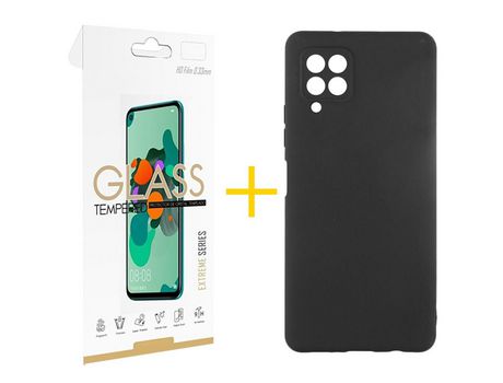 Pack 1 Película 2.5D + Funda SKYHE para Samsung Galaxy A22 4G Silicona Líquida Negro